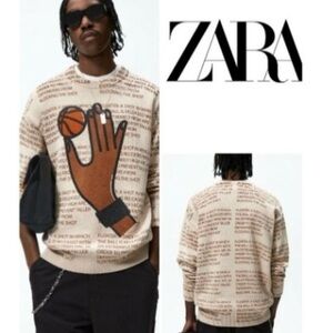 Zara Graphic Sweater Basketball Small 100% cotton